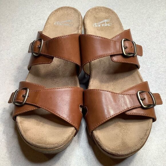 Dansko Leeann Sandal 41 Tan Burnished Leather Slip On - Picture 3 of 10